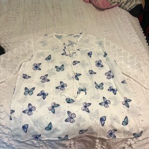 Butterfly printed lacy sleeve top or coverup